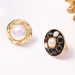 Simple Style Round White Zinc Alloy Ring For Women With Electroplated Finish And Imitation Pearl Inlay 3