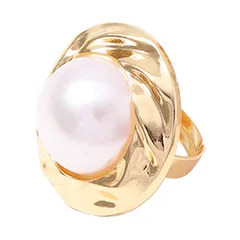 Simple Style Round White Zinc Alloy Ring For Women With Electroplated Finish And Imitation Pearl Inlay 5