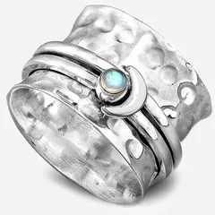 Simple Style Silver Alloy Moon Ring For Women With Rotatable Craft And Zircon Inlay