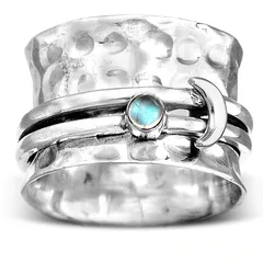 Simple Style Silver Alloy Moon Ring For Women With Rotatable Craft And Zircon Inlay 4