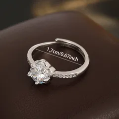 Simple Style Silver Alloy Women’s Flowers Ring For Everyday Wear Featuring Electroplated Finish And Moissanite Inlay 3