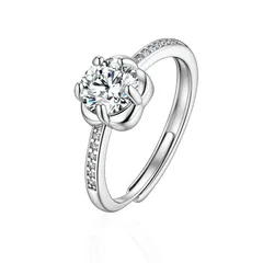 Simple Style Silver Alloy Women’s Flowers Ring For Everyday Wear Featuring Electroplated Finish And Moissanite Inlay 5