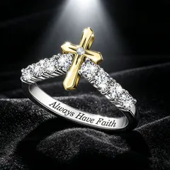 Simple Style Silver Cross Ring For Women In Alloy With Zircon Inlay, Featuring Electroplated Craftsmanship