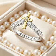 Simple Style Silver Cross Ring For Women In Alloy With Zircon Inlay, Featuring Electroplated Craftsmanship 2