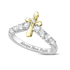 Simple Style Silver Cross Ring For Women In Alloy With Zircon Inlay, Featuring Electroplated Craftsmanship 3