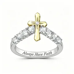 Simple Style Silver Cross Ring For Women In Alloy With Zircon Inlay, Featuring Electroplated Craftsmanship 4