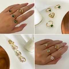 1 Piece 3 Pieces Set 4 Pieces Set 304 Stainless Steel Geometric Rhinestones 18K Gold Plated PVD Coated Multicolor Women's Open Rings