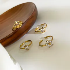 1 Piece 3 Pieces Set 4 Pieces Set 304 Stainless Steel Geometric Rhinestones 18K Gold Plated PVD Coated Multicolor Women's Open Rings 2