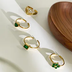 1 Piece 3 Pieces Set 4 Pieces Set 304 Stainless Steel Geometric Rhinestones 18K Gold Plated PVD Coated Multicolor Women's Open Rings 3