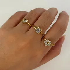 1 Piece 3 Pieces Set 4 Pieces Set 304 Stainless Steel Geometric Rhinestones 18K Gold Plated PVD Coated Multicolor Women's Open Rings 4