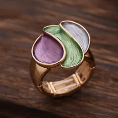 Simple Style Flowers Ring For Women In Blue Zinc Alloy With Enamel Craft 3