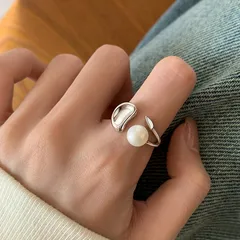 Geometric Open Ring For Finger Featuring Irregular Design In Simple Style With Electroplated Thai Silver, 1 Piece
