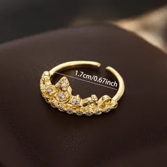 Simple Style Gold Alloy Crown Ring For Women Featuring Moissanite Inlay 2