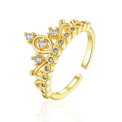 Simple Style Gold Alloy Crown Ring For Women Featuring Moissanite Inlay 5