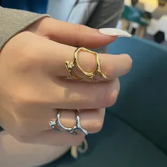 Asymmetrical Gold Plated Alloy Open Ring For Women, Punk Style, 1 Piece