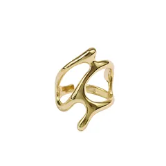 Asymmetrical Gold Plated Alloy Open Ring For Women, Punk Style, 1 Piece 5