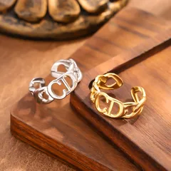 Simple Style Open Letter Ring For Unisex, Made Of Titanium Steel With Electroplated Gold Plating Process