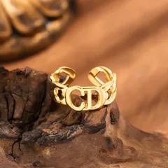 Simple Style Open Letter Ring For Unisex, Made Of Titanium Steel With Electroplated Gold Plating Process 2