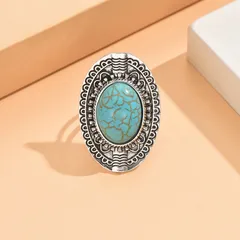Simple Style Streetwear Geometric Alloy Plating Turquoise Women's Open Rings 3