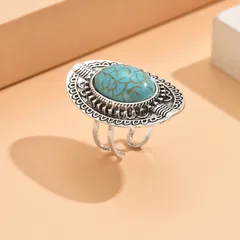 Simple Style Streetwear Geometric Alloy Plating Turquoise Women's Open Rings 4