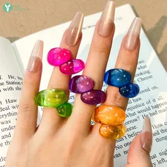Simple Style Water Droplets Ring For Women In Resin Material With Colour Accent