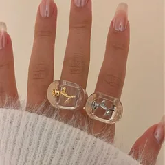 Simple Style Transparent Acrylic Rose Ring For Women With Electroplated Finish