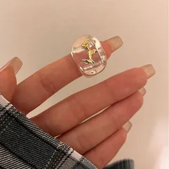 Simple Style Transparent Acrylic Rose Ring For Women With Electroplated Finish 4