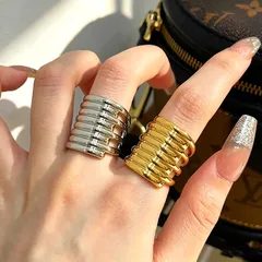 Simple Style Wide Band Rings For Unisex Featuring Electroplated Gold Metal Lines