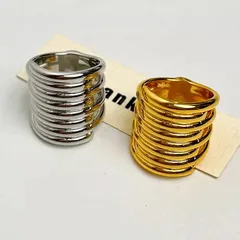 Simple Style Wide Band Rings For Unisex Featuring Electroplated Gold Metal Lines 4