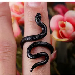 Snake Pattern Ring For Women In Dyed Black Alloy With Electroplated Finish