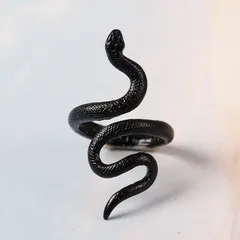 Snake Pattern Ring For Women In Dyed Black Alloy With Electroplated Finish 3