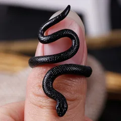 Snake Pattern Ring For Women In Dyed Black Alloy With Electroplated Finish 4