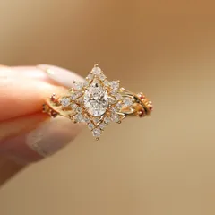 Snowflake Ring For Women In Electroplated Copper With Rhinestone Inlay, Perfect For Spring 2