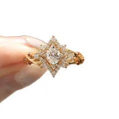 Snowflake Ring For Women In Electroplated Copper With Rhinestone Inlay, Perfect For Spring 5