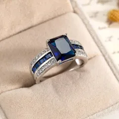 Solid Color Blue Alloy Ring For Women, Elegant And Stylish Jewelry Accessory 4