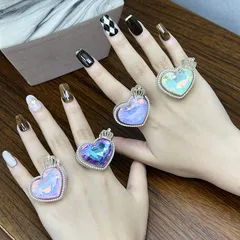 Southeast Asia New Style Glowing Crown Heart Ring For Girls Colorful Resin Jewelry Fashionable Ins Design Sparkling Accessory 2