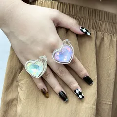 Southeast Asia New Style Glowing Crown Heart Ring For Girls Colorful Resin Jewelry Fashionable Ins Design Sparkling Accessory 3