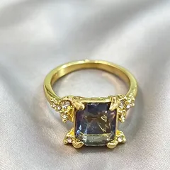 Square Alloy Ring For Unisex, Golden Plated With 0.03µm-0.05µm Thickness Featuring Zircon Inlay 2
