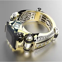 Square Alloy Ring For Unisex Featuring Golden Plated Finish With 0.03µm-0.05µm Thickness And Zircon Inlay