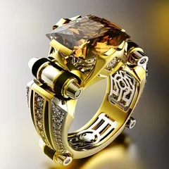 Square Alloy Ring For Unisex Featuring Golden Plated Finish With 0.03µm-0.05µm Thickness And Zircon Inlay 2