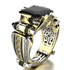 Square Alloy Ring For Unisex Featuring Golden Plated Finish With 0.03µm-0.05µm Thickness And Zircon Inlay 4