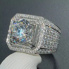 Square Alloy Ring For Unisex Featuring White K Plated Finish With 0.03µm-0.05µm Thickness And Rhinestone Inlay