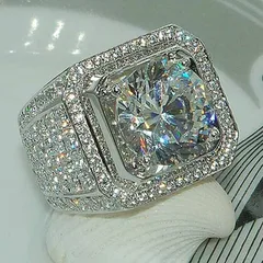 Square Alloy Ring For Unisex Featuring White K Plated Finish With 0.03µm-0.05µm Thickness And Rhinestone Inlay 2