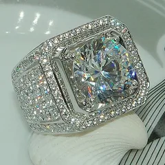 Square Alloy Ring For Unisex Featuring White K Plated Finish With 0.03µm-0.05µm Thickness And Rhinestone Inlay 3