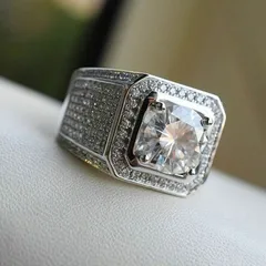 Square Alloy Ring For Unisex Featuring White K Plated Finish With 0.03µm-0.05µm Thickness And Rhinestone Inlay 4