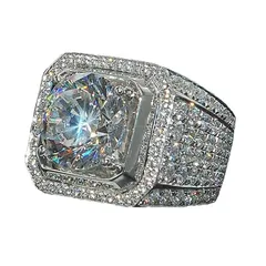 Square Alloy Ring For Unisex Featuring White K Plated Finish With 0.03µm-0.05µm Thickness And Rhinestone Inlay 5