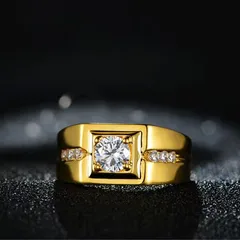 Square Alloy Unisex Ring For Everyday Wear, Golden Plated With 0.03µm-0.05µm Thickness Featuring Zircon Inlay 2