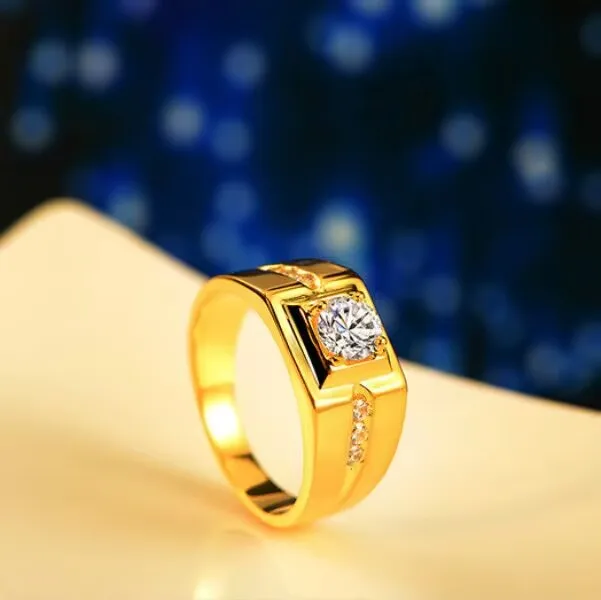 Square Alloy Unisex Ring For Everyday Wear, Golden Plated With 0.03µm-0.05µm Thickness Featuring Zircon Inlay 4