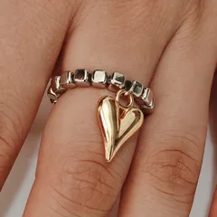 Square CCB Bead Elastic Rope Ring  Jewelry Cold Tone Smooth Surface Heart Shaped Finger Ring For Women 3