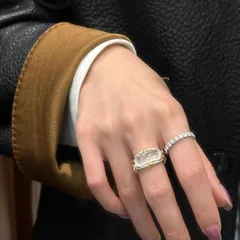 Square Copper Ring For Women With Electroplated Gold Plating And Rhinestone Inlay, Perfect For Summer 3